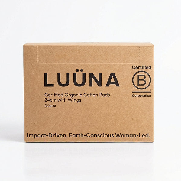 LUÜNA 24cm Organic Cotton Pads with Wings (30 pads)